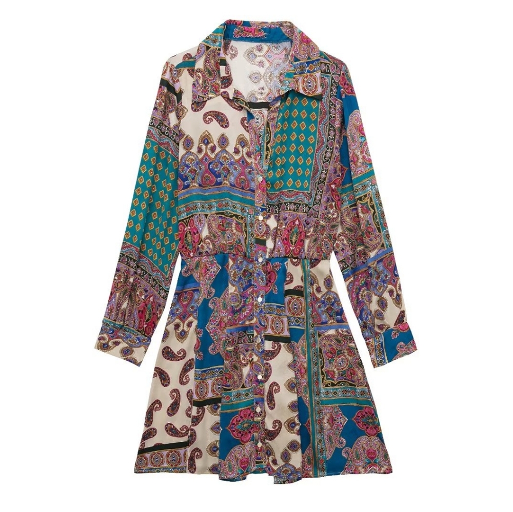 🏵️ PATCHWORK PRINT DRESS MULTICOLORED - Picture 2 of 5